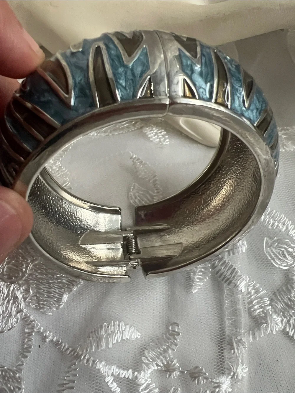 Women’s Teal Patterned Wide Bangle Bracelet